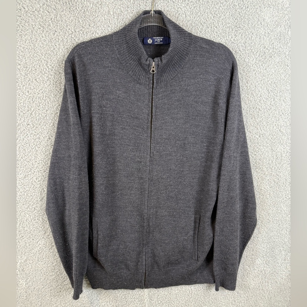 J. Crew Men's Charcoal Zip-Up Sweater merino wool L